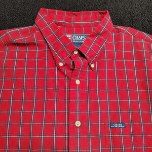 Ralph Lauren Chaps Red Plaid Checkered Long Sleeve Button Down Shirt Men's 2XL